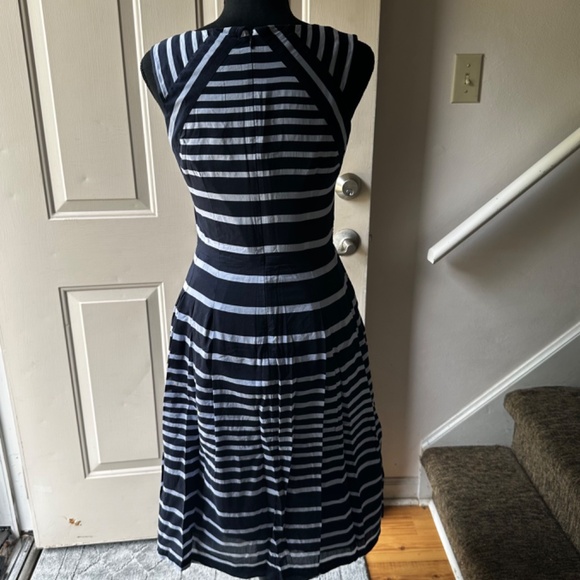Talbots Knee Length Dress Navy Blue with Light Gray Stripes. Size 4. NWOT. - Picture 2 of 14